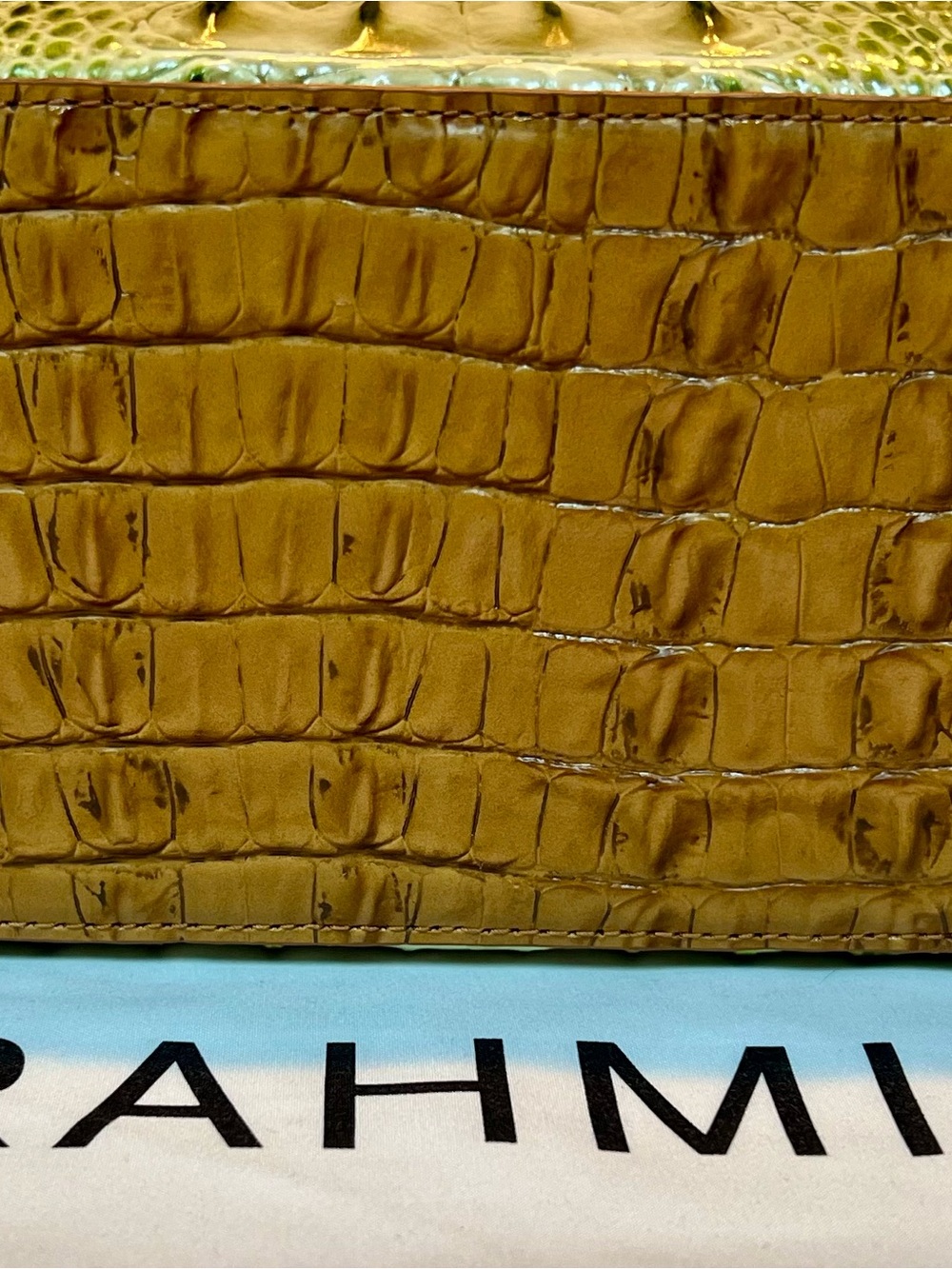 Brahmin Green and White Croc-Embossed Satchel with Gold Hardware - Picture 7 of 13